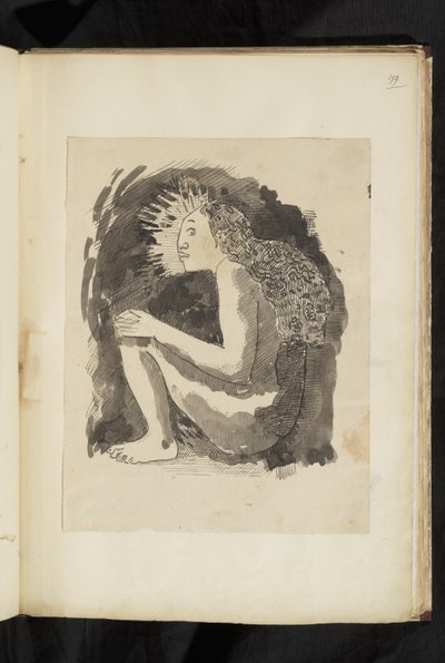 Avant et après - Zeichnung einer nackten einheimischen Frau im Profil, die Knie angezogen von Paul Gauguin