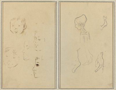 Fünf Studien von Köpfen; Ein Junge im Profil mit Studien von Händen und Füßen [verso] von Paul Gauguin