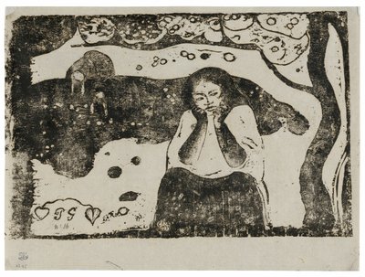 Menschliches Elend, aus der Suite der späten Holzschnittdrucke von Paul Gauguin