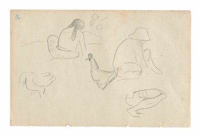 Skizzen von sitzenden Figuren und Hühnern (recto), weiblicher Akt-Torso (verso), aus dem Carnet de Tahiti (Tahitianisches Skizzenbuch) von Paul Gauguin