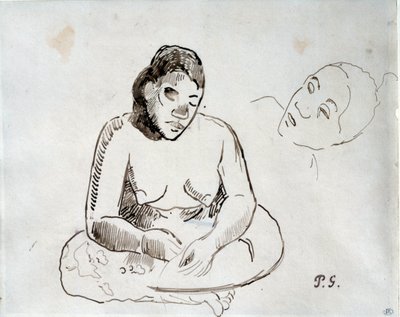 Tahitianische Frau sitzt. Tintenstudie von Paul Gauguin (1848-1903) 19. Jahrhundert Paris, Louvre Museum von Paul Gauguin