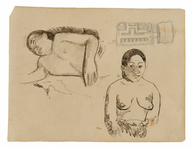 Zwei tahitianische Frauen und ein Marquesas-Ohrstecker von Paul Gauguin