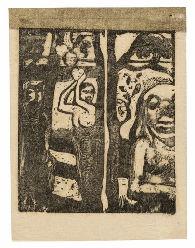 Frau beim Obstpflücken und Oviri von Paul Gauguin