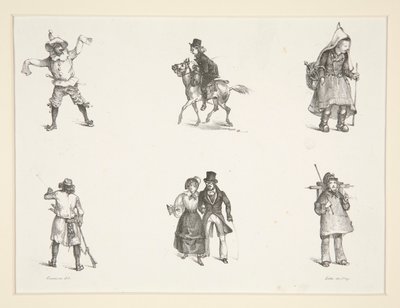 Zwei Motive und vier stehende Figuren von Paul Gavarni
