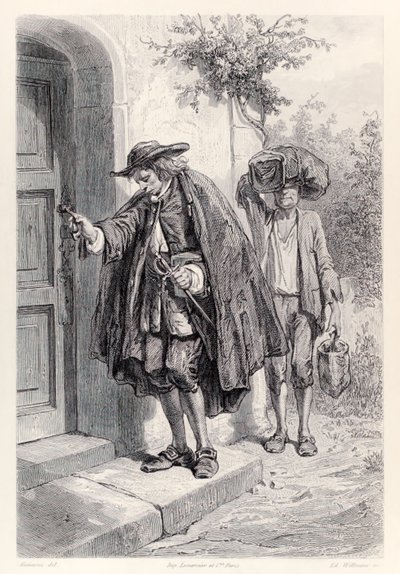 Gulliver kommt um drei Uhr nachmittags nach Hause und betritt das Haus, aus der französischen Ausgabe von Gullivers Reisen von Jonathan Swift von Paul Gavarni