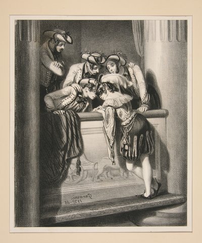 DIE PROSZENIUMSLOGE. Willst du mit uns zu Abend essen, schöner Page? von Paul Gavarni