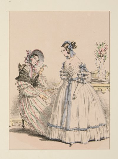 November 1838. Kleid aus Ziegenhaar mit perlenbesetzten Streifen von Paul Gavarni