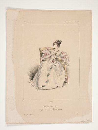 Ballkleid. Junge Frisur, Blumen von Nattier. von Paul Gavarni