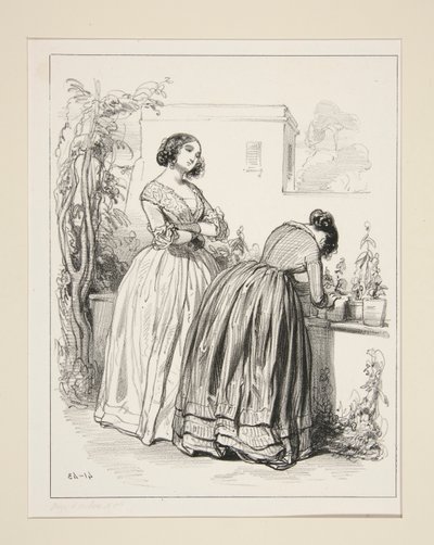 Robe en organdi, fichu plat, manchettes et falbalas von Paul Gavarni