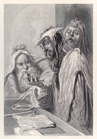 Die Wissenschaftler von Lordbruldrud untersuchen Gulliver, aus der französischen Ausgabe von Gullivers Reisen von Jonathan Swift von Paul Gavarni