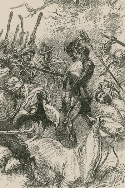 Die Yanguesen, die sich so grob behandelt sahen, griffen zu ihren Hebeln und Packstäben von Paul Hardy