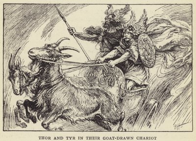 Thor und Tyr in ihrem von Ziegen gezogenen Wagen von Paul Hardy