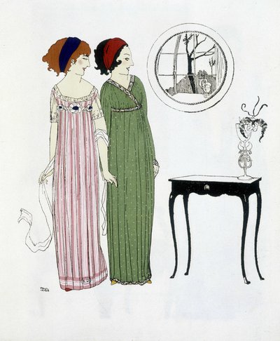 Kreation von Paul Poiret aus Les Dresses de Paul Poiret, Zeichnung von Paul Iribe. 1908 von Paul Iribe
