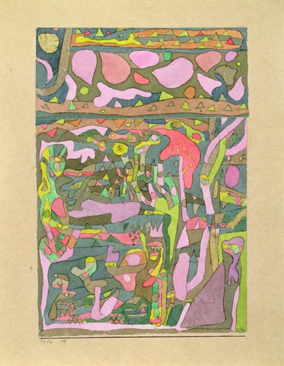 Die Sonne entdeckt, dass die Welt der Farben bereits existiert, komplizierte Komposition von Paul Klee