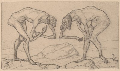 Zwei Männer, die sich in höherer Stellung vermuten, begegnen sich, 1903 von Paul Klee