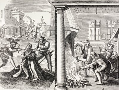 16. Jahrhundert Propaganda, die die Gewalt der französischen Hugenotten gegen die Katholiken darstellt von Paul Lacroix