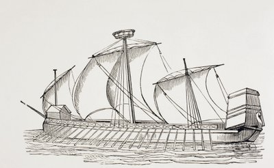 Dreimastige Galeere des 16. Jahrhunderts mit Rahsegeln von Paul Lacroix
