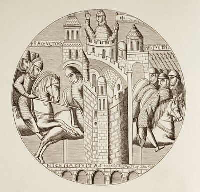 Die Einnahme von Nicaea, Türkei, durch die Kreuzfahrer im Jahr 1097. Nach einem Fenster in der Kirche der Abtei von St. Denis, jetzt zerstört von Paul Lacroix