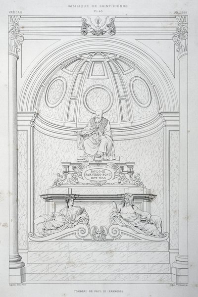 Grabdenkmal von Papst Paul III. (Farnese), Gravur aus Der Vatikan und die Basilika St. Peter von Paul Marie Letarouilly