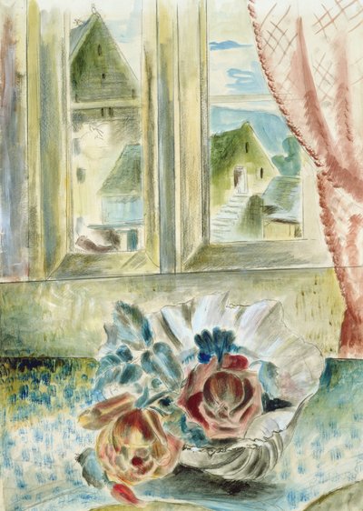 Rote Rosen in einer Muschel von Paul Nash