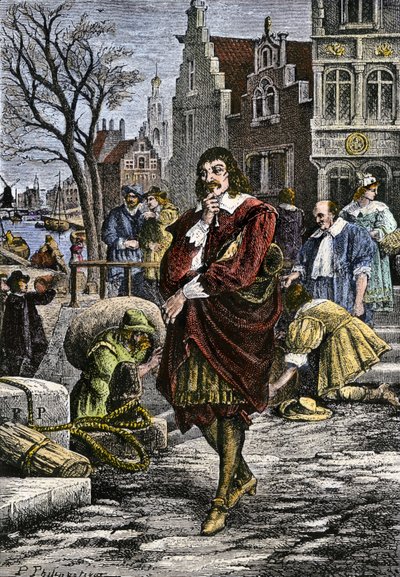 René Descartes geht durch die Straßen von Amsterdam von Paul Phillipoteaux