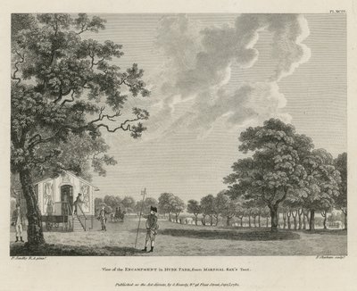 Blick auf das Lager im Hyde Park vom Zelt des Marschalls Sax von Paul Sandby