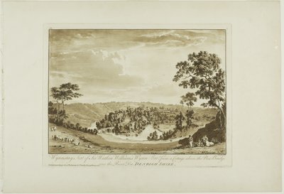 Wynnstay, Sitz von Sir Watkin Williams Wynn Bart von einem Cottage über der neuen Brücke über den Fluss Dee, Denbigh Shire von Paul Sandby