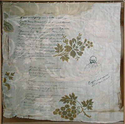 Stück Tischdecke, auf dem Verlaine seine Gedichte 