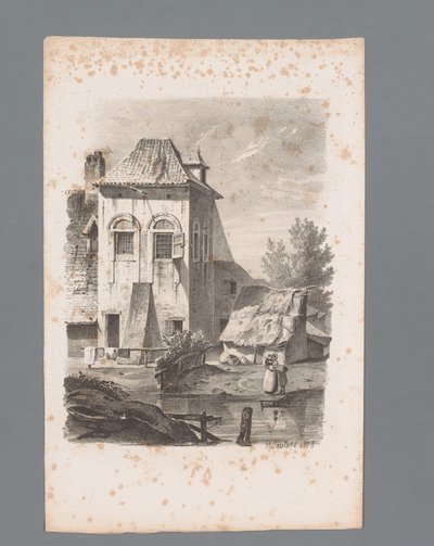 Ansicht eines Hauses am Wasser von Paulus Lauters