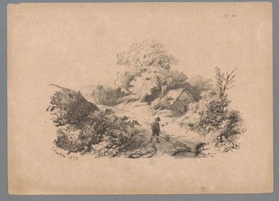 Landschaft mit Mann und Hund auf einem Feldweg von Paulus Lauters