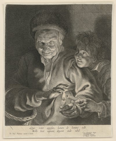 Alte Frau und Junge mit Kerze von Paulus Pontius