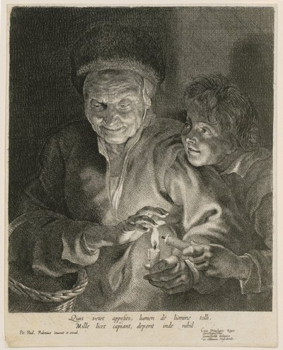 Alte Frau und Knabe mit Kerzen von Paulus Pontius