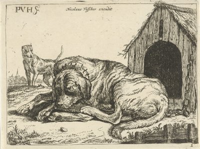 Liegender Hund an einer Kette von Pauwels van Hillegaert