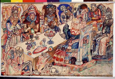 Das Festmahl der Könige. Aquarell und Feder von Pavel Nikolayevich Filonov (1883-1941) um 1912 Staatliches Russisches Museum, Sankt Petersburg von Pawel Nikolajewitsch Filonow