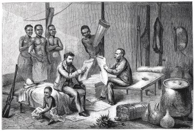 Livingstone und Stanley erhalten Zeitungen in Zentralafrika, 1871-1873 von Pearson