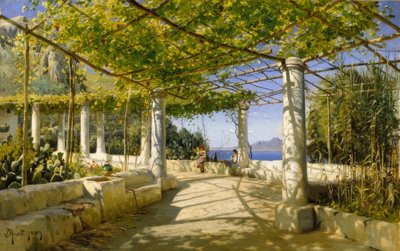Pergola auf Capri mit Blick auf den Vesuv von Peder Monsted