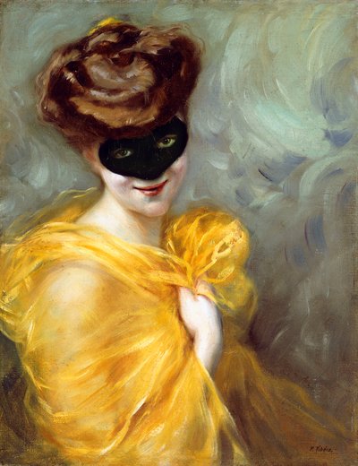 Porträt einer Dame mit Maske von Pedro Ribera