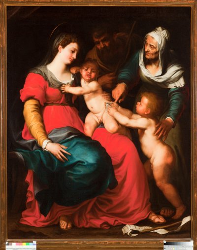 Die Heilige Familie mit dem Schmetterling und mit der Heiligen Elisabeth und dem Heiligen Johannes dem Täufer von Pellegrino Piola
