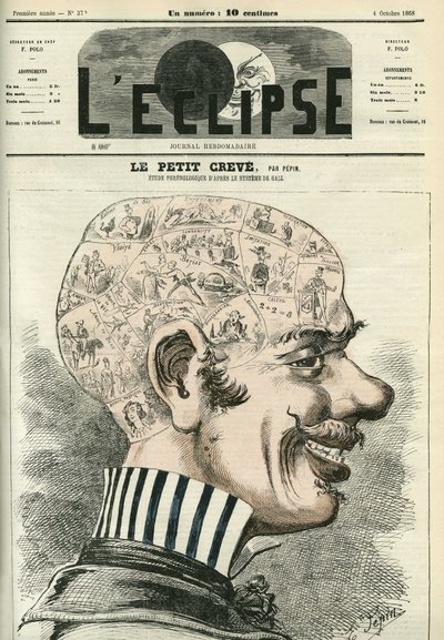 Little Creve, studiert Phrenologie. Titelblatt in „L