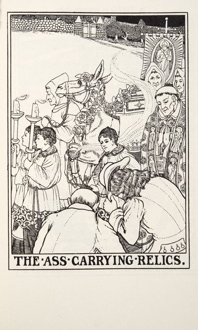 Der Esel, der Reliquien trug, aus Fontaine Fabeln, veröffentlicht 1905 (Gravur) von Percy J. Billingshurst
