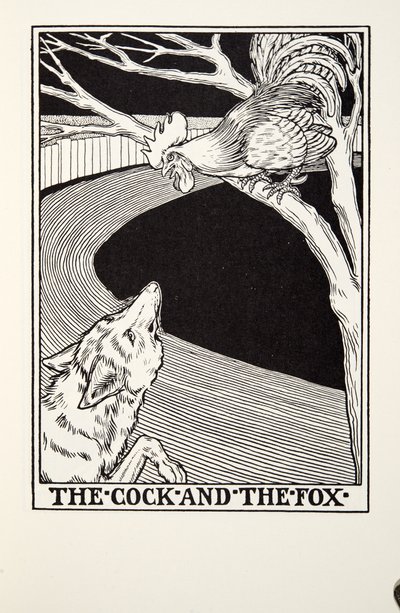 Der Hahn und der Fuchs, aus Fontaine Fabeln, veröffentlicht 1905 von Percy J. Billingshurst