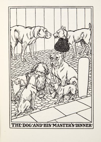 Der Hund und das Abendessen seines Herrn, aus Fontaine Fabeln, veröffentlicht 1905 von Percy J. Billingshurst
