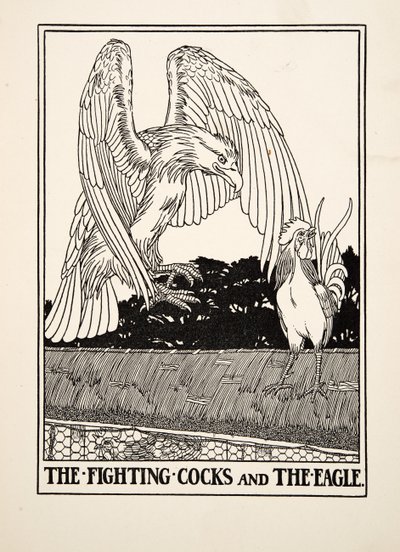 Die kämpfenden Hähne und der Adler, aus Hundert Fabeln von Äsop, veröffentlicht 1903 von Percy J. Billingshurst
