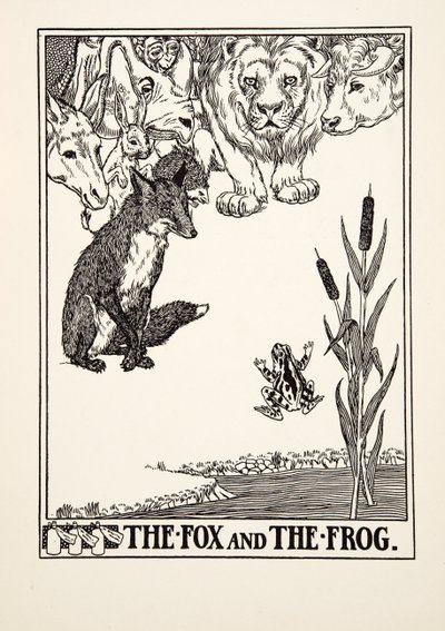 Der Fuchs und der Frosch, aus Hundert Fabeln von Äsop, veröffentlicht 1903 (Gravur) von Percy J. Billingshurst