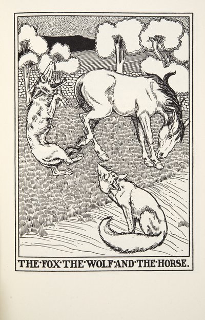 Der Fuchs, der Wolf und das Pferd, aus Fontaine Fabeln, veröffentlicht 1905 von Percy J. Billingshurst