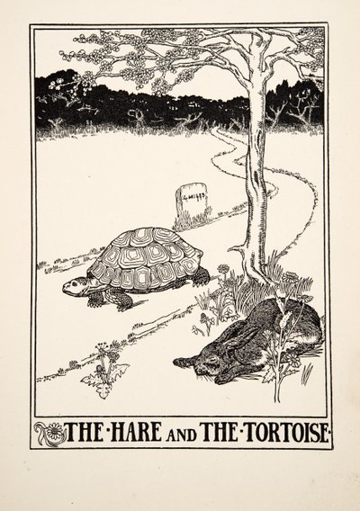 Der Hase und die Schildkröte, aus Hundert Fabeln von Äsop, veröffentlicht 1903 von Percy J. Billingshurst