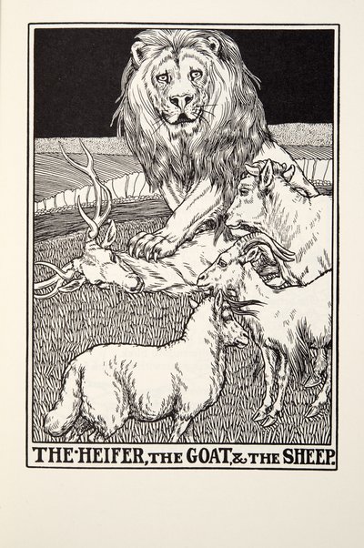Das Kalb, die Ziege und das Schaf, aus Fontaine Fables, veröffentlicht 1905 von Percy J. Billingshurst