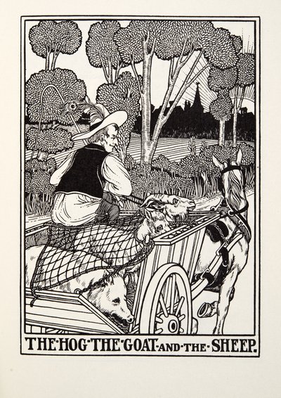 Das Schwein, die Ziege und das Schaf, aus Fontaine Fabeln, veröffentlicht 1905 von Percy J. Billingshurst