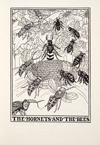 Die Hornissen und die Bienen, aus Fontaine Fabeln, veröffentlicht 1905 (Gravur) von Percy J. Billingshurst