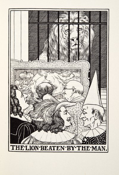Der Löwe, vom Menschen geschlagen, aus Fontaine Fabeln, veröffentlicht 1905 von Percy J. Billingshurst